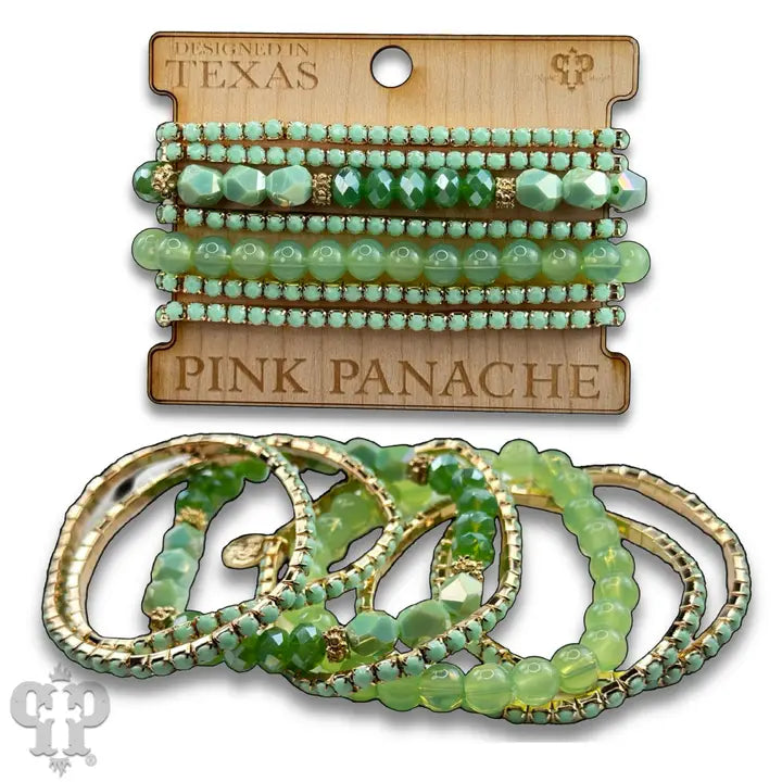 Green Mixed Rhinestone & Bead Bracelet Set
