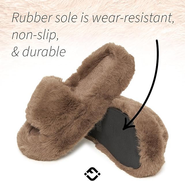 Open Toe Fuzzy Brown Slippers
