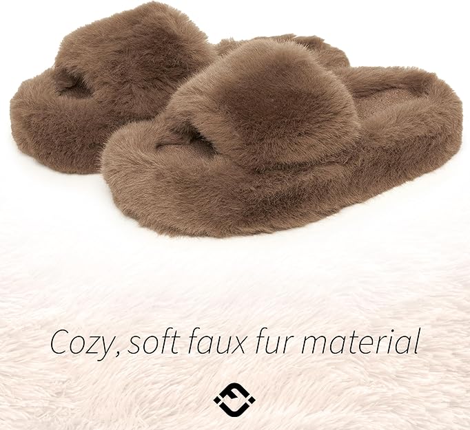 Open Toe Fuzzy Brown Slippers