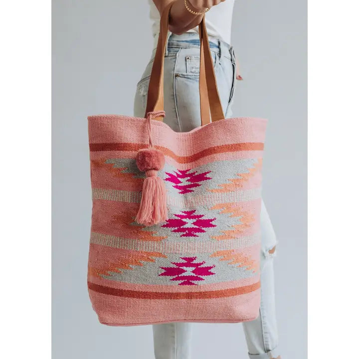 Orange Bright Pink & Slate Aztec Tote