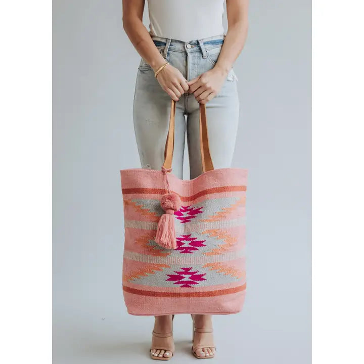 Orange Bright Pink & Slate Aztec Tote