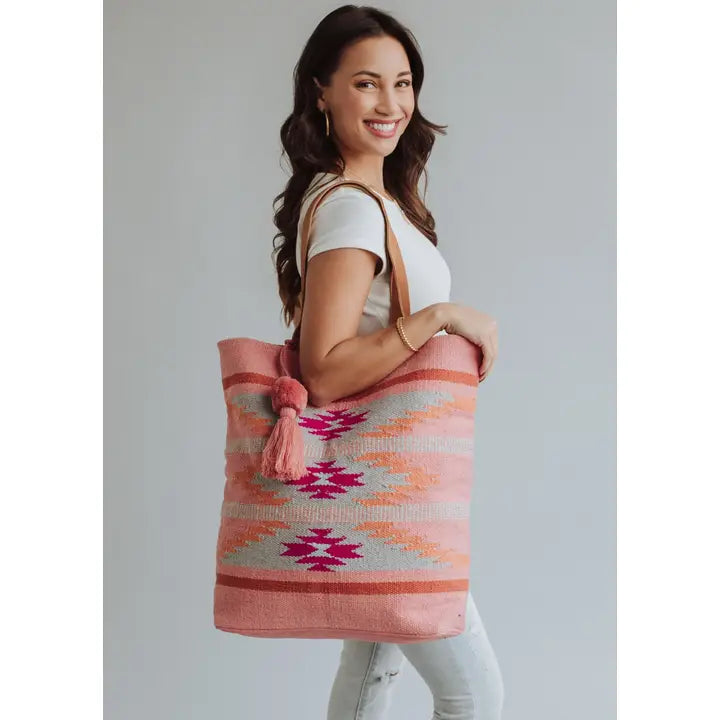 Orange Bright Pink & Slate Aztec Tote