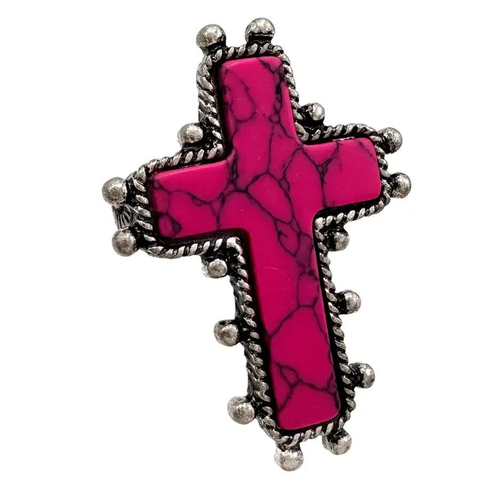 Pink Cross Stone Western Band Stretch Ring