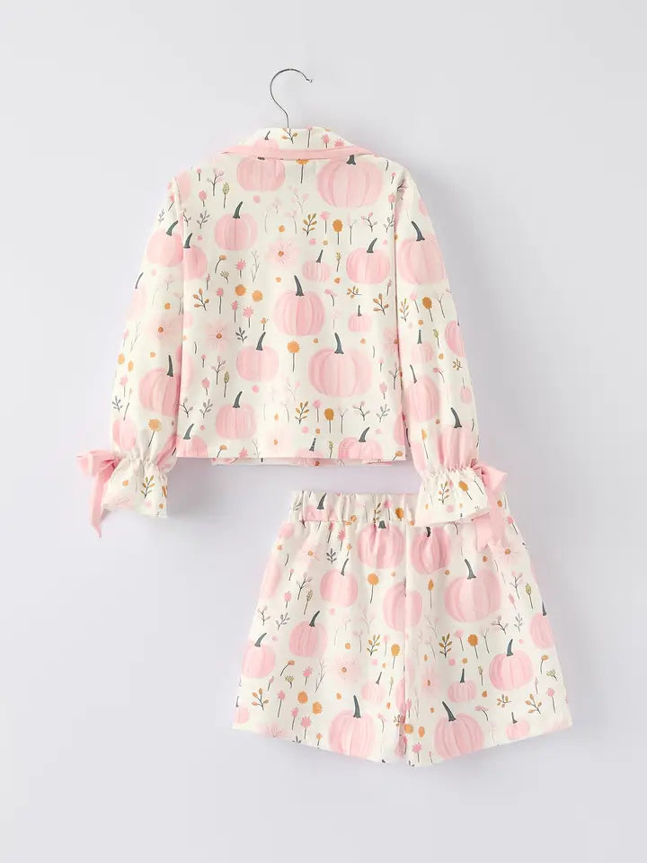 Pink Pumpkin Floral Print Pajama Set