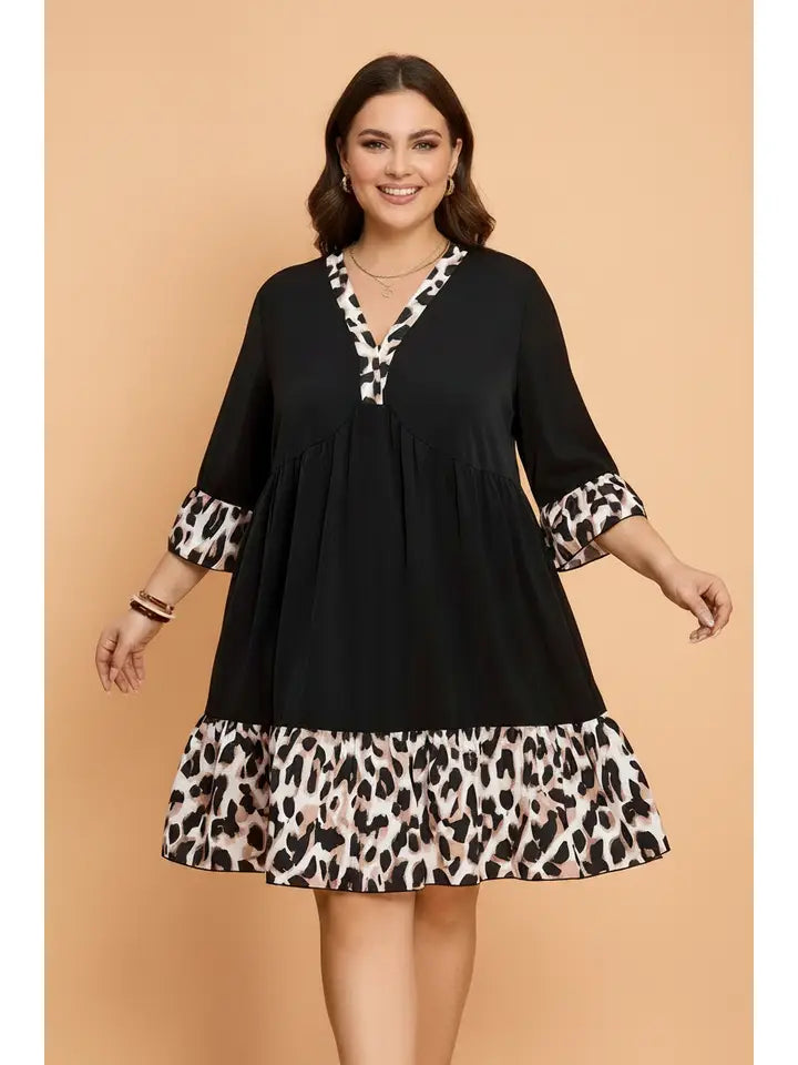 Plus Size Leopard V-Neck Mini Dress