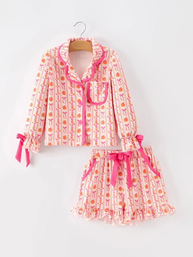 Pumpkin Bow Girls Pajama Set