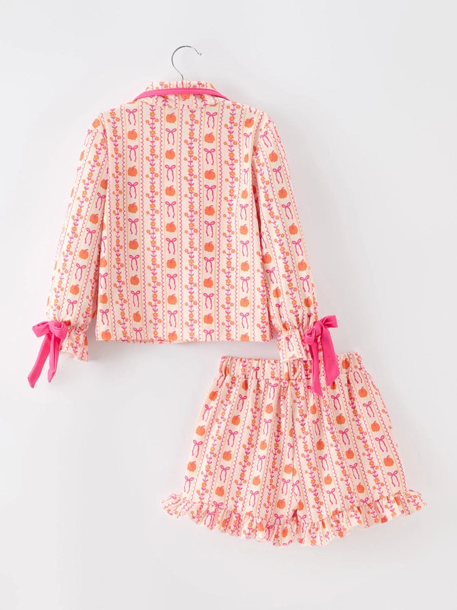 Pumpkin Bow Girls Pajama Set