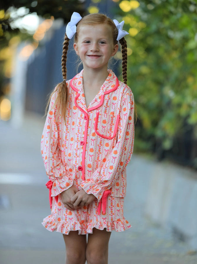 Pumpkin Bow Girls Pajama Set