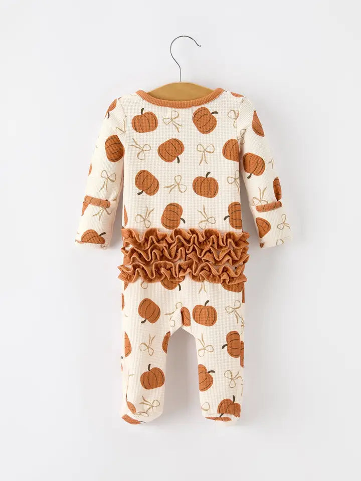 Pumpkin Ruffle Zip Sleeper Waffle Jumpsuit