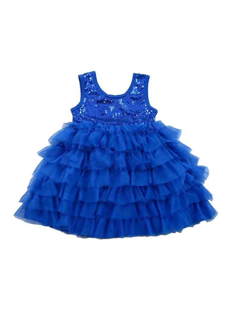 Girls Royal Blue Sequin Tank Top Layer Skirt Dress