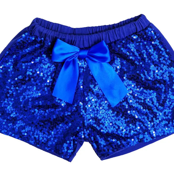 Royal Blue Sequins Bow Shorts