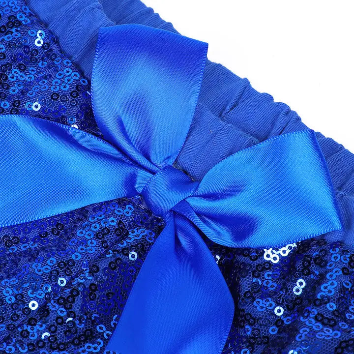 Royal Blue Sequins Bow Shorts