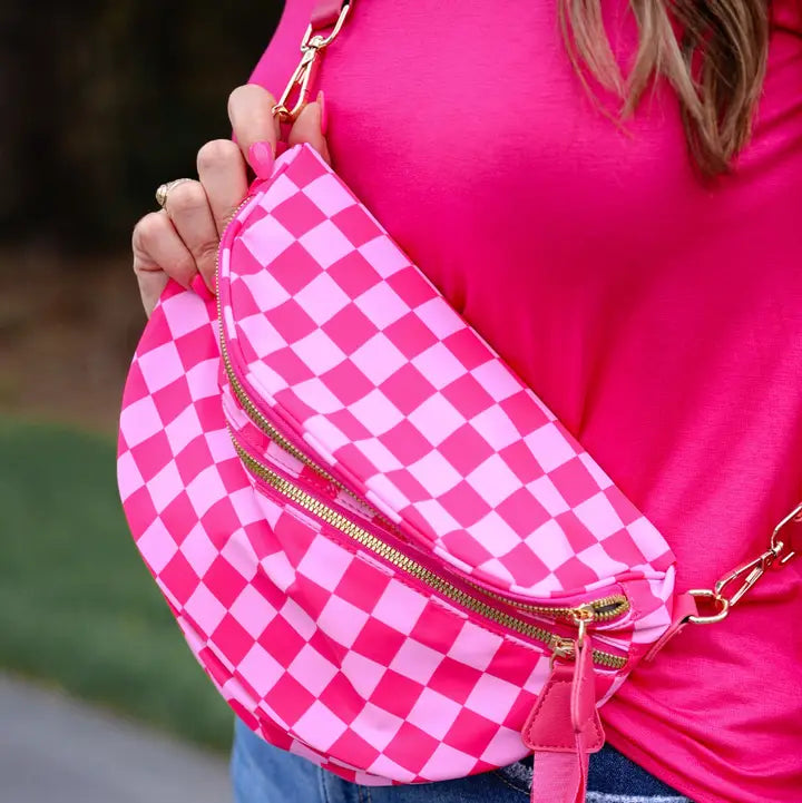 Running Errands Bum Bag Pink Checkered