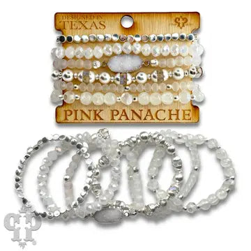 Silver Six Strand Variety Bead & Druzy Charm Bracelet
