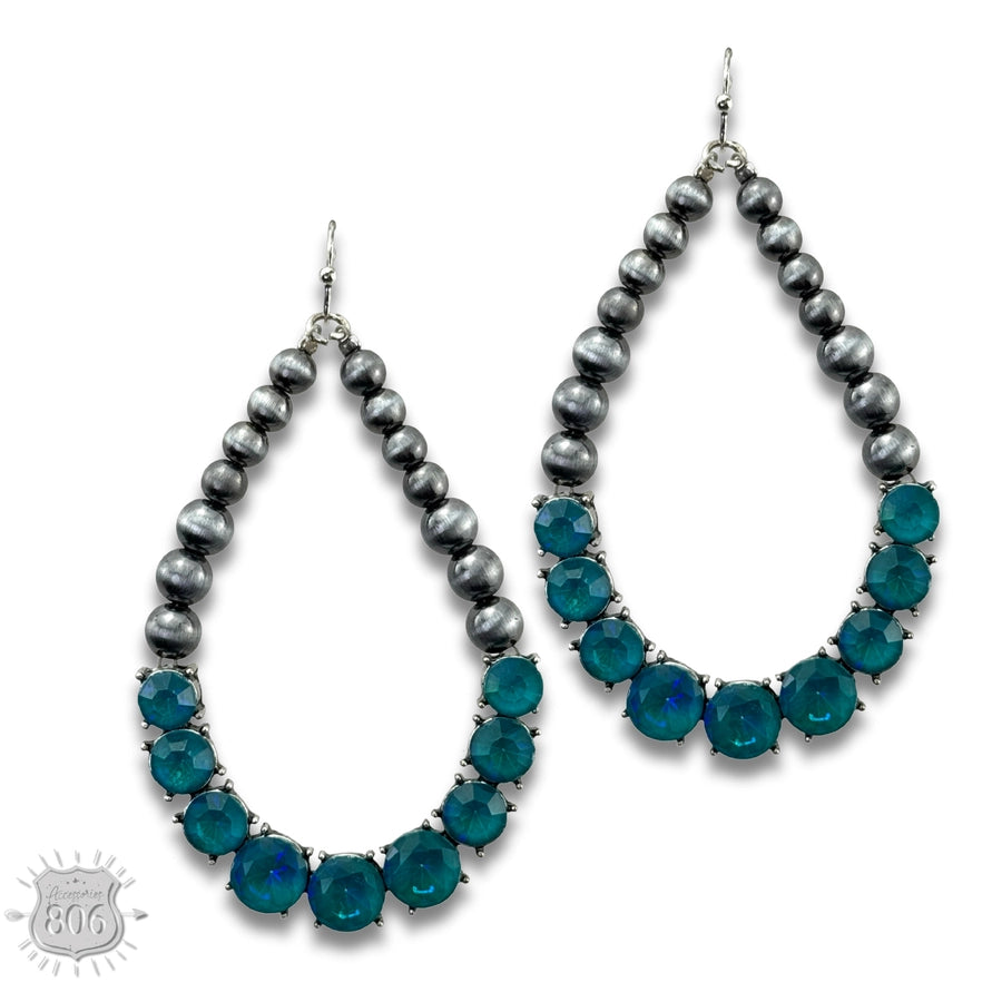 Silver & Rhinestone Teardrop Earrings Turquoise