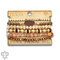 Brown Six Strand Variety Bead & Druzy Charm Bracelet