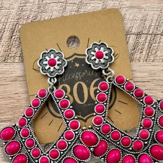 Southwest Diamond Shape Stone Earrings Fuchsia