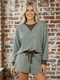 Stripe Oversized Long Sleeve Top & Drawstring Shorts Set