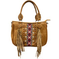 Tan Aztec Tribal Print Fringe Western Handbag Purse