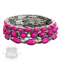 Fuchsia Three-Piece Stone Stretch Bracelet Set