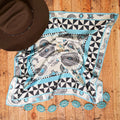 Turquoise Concho Longhorn Print Silk Rag Black/Ivory 36x36