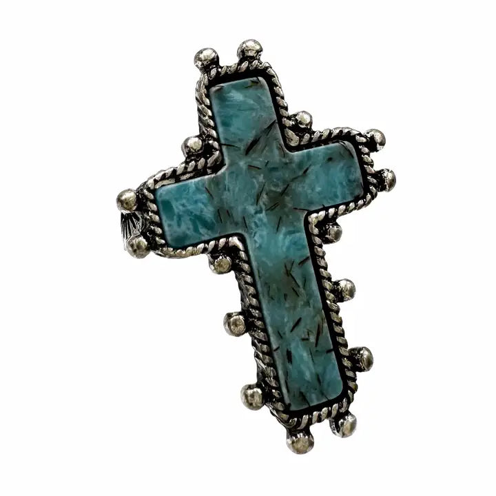 Turquoise Cross Stone Western Band Stretch Ring
