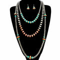 Southwestern Beads Three-Layer Necklace Earrings Set
