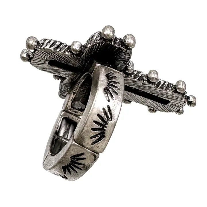White Cross Stone Western Band Stretch Ring