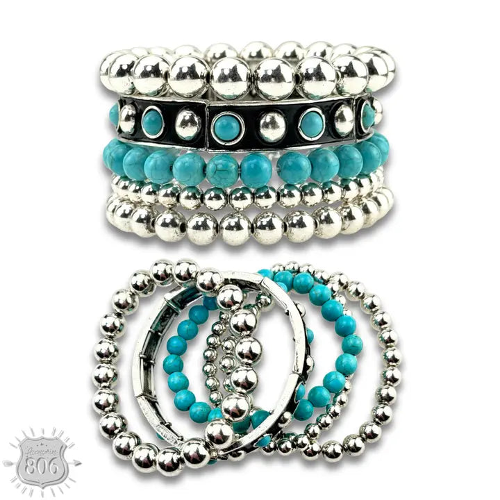 Turquoise & Silver Bracelet Set