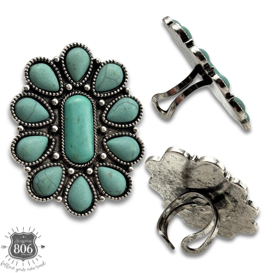 Turquoise Color Oval Flower Ring