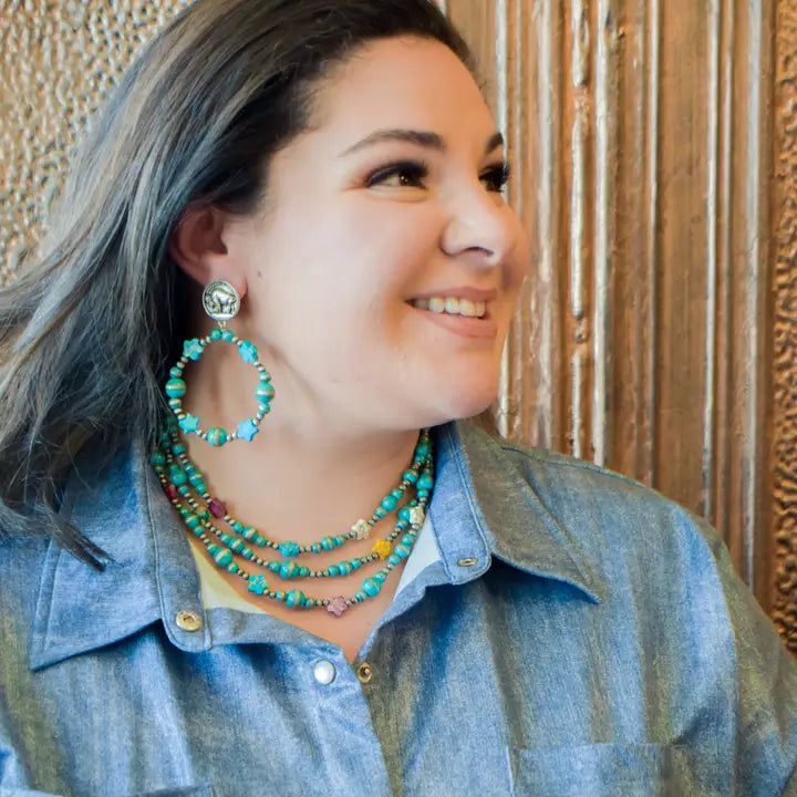 Turquoise Tone Bead Buffalo Nickel Earrings