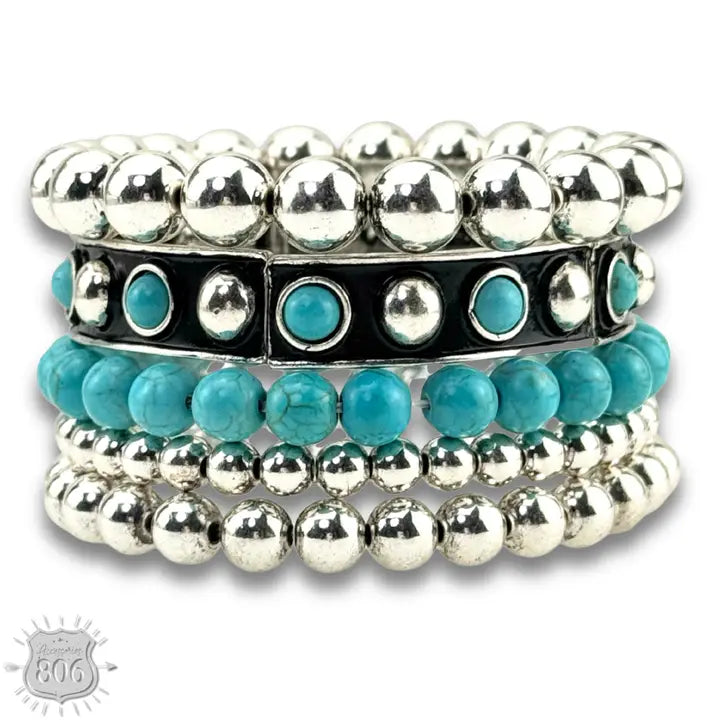 Turquoise & Silver Bracelet Set