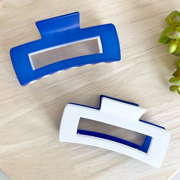 Two Tone Claw Clip-Royal Blue & White