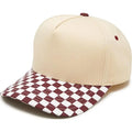 Two Tone Vintage Snapback Checker Print Hat Burgundy/Beige