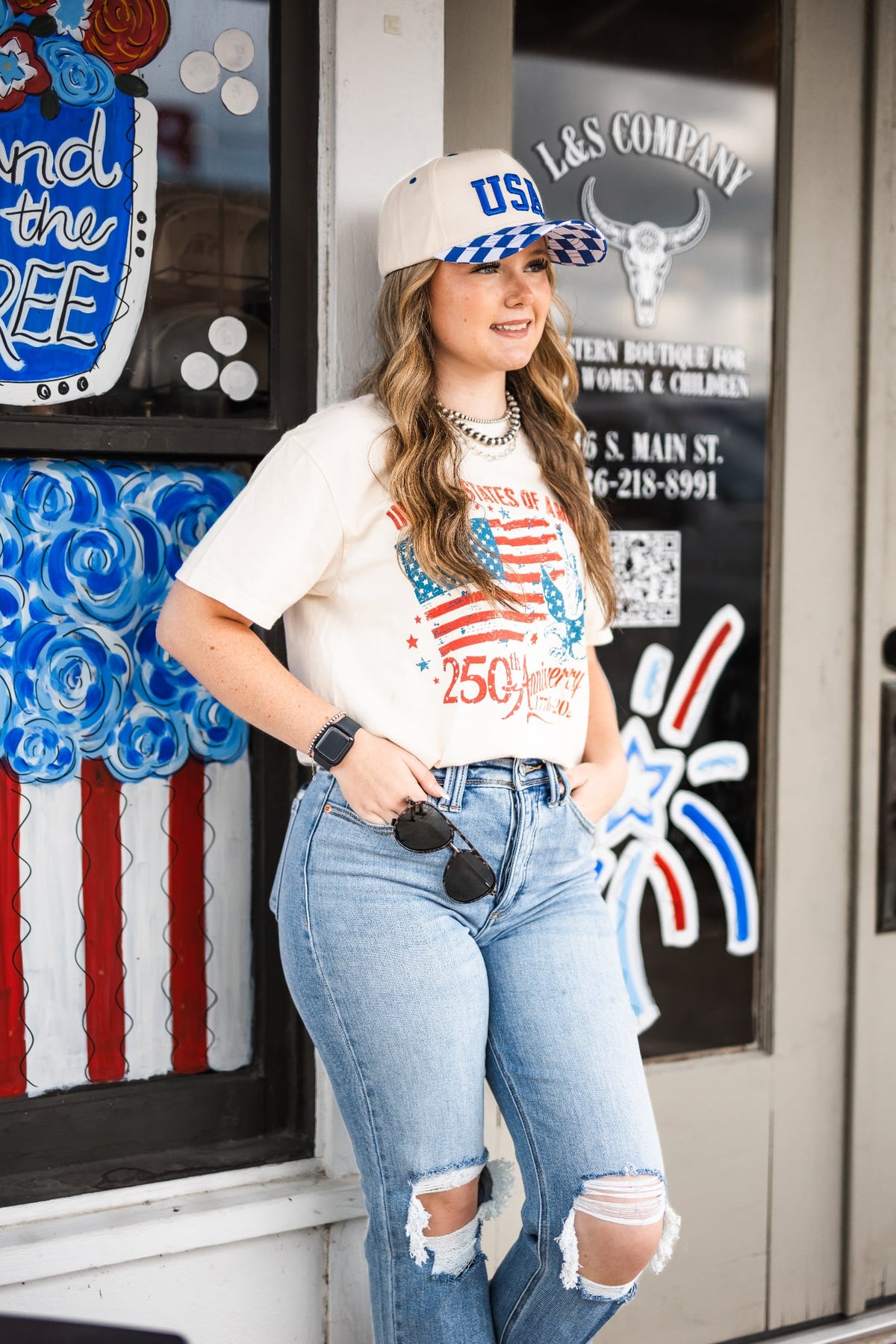 USA Embroidered Checkered Blue Hat