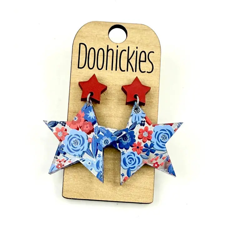 USA Floral Star Dangles Patriotic Acrylic Earrings