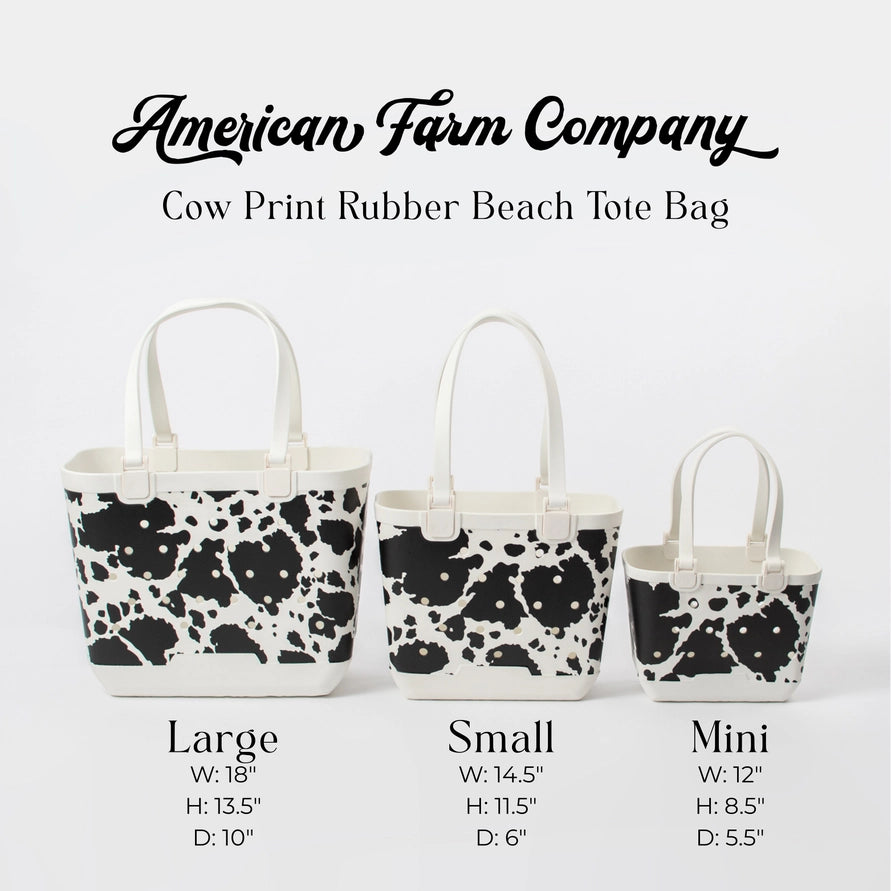 White Western Cow Print Rubber Beach Tote Mini