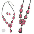 Western Stone Concho Necklace Set Fuchsia