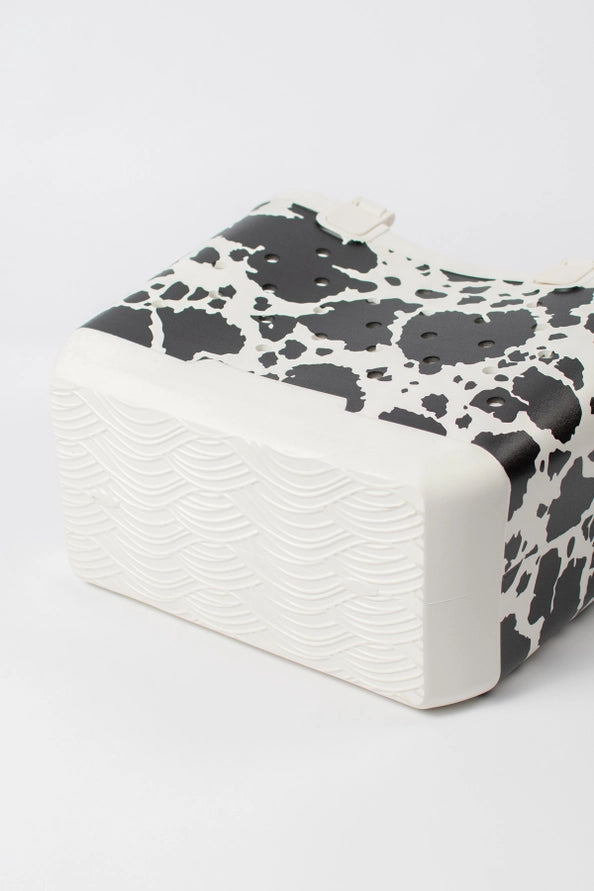 White Western Cow Print Rubber Beach Tote Mini