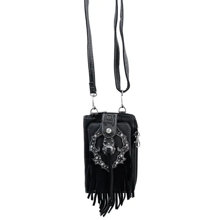 Black Western Fringe Women's Crossbody Phone Wallet