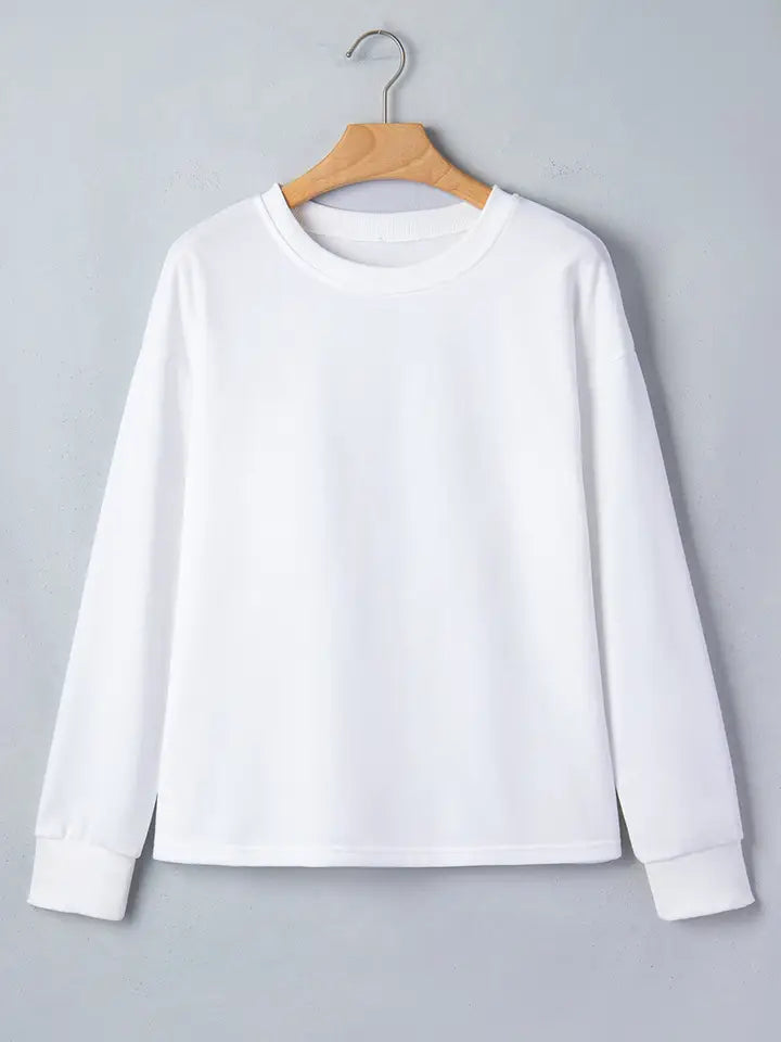 White Dropped Shoulder Long Sleeve Top