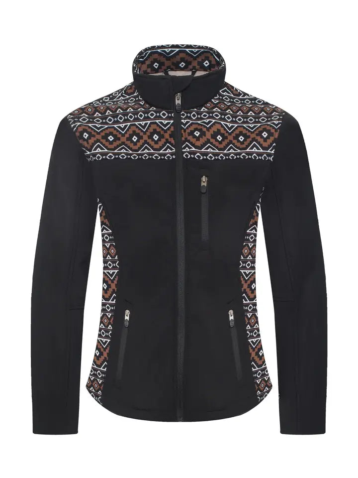 Women's Western Aztec Waterproof Jacket Black/Brown