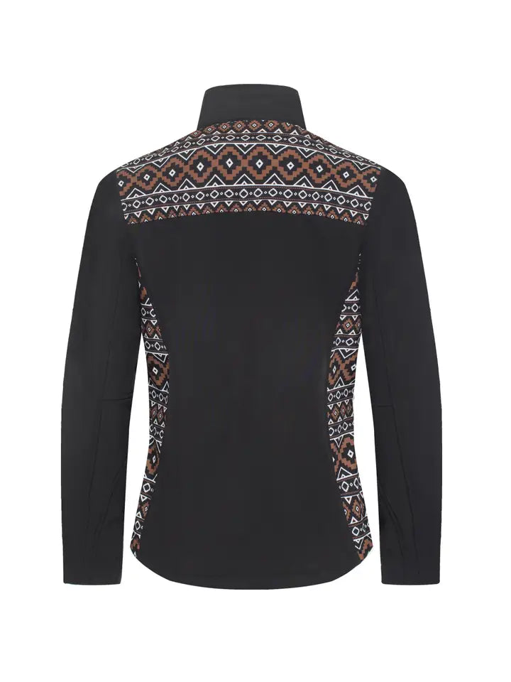 Women's Western Aztec Waterproof Jacket Black/Brown